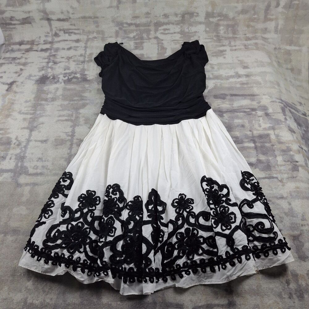 Dressbarn Collection Dress 18 Plus Size Black White Soutache Embroidered Cowl